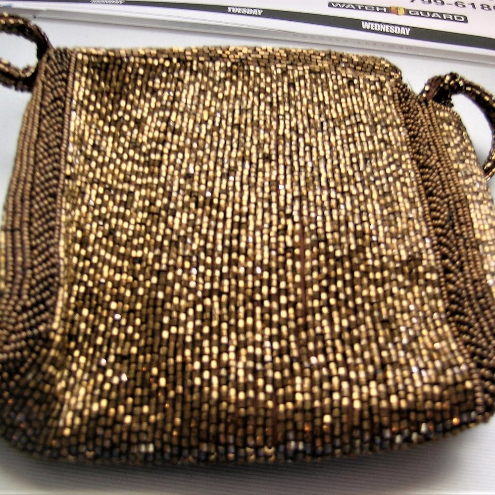 Bronze Hand Beaded Evening Bag
